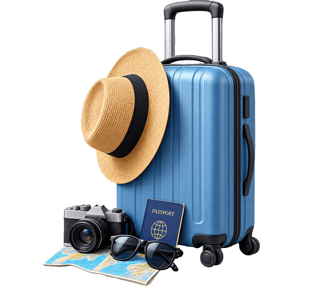 Travel Suitcase & Tropical Leaves